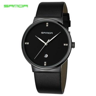 SANDA Men's Wristwatch Top Brand Luxury Famous Male Clock Business Quartz Watch Genuine Leather Simple Watches Relogio Masculino 210