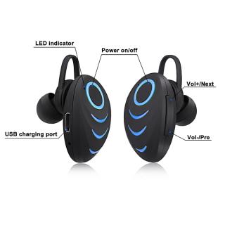 A3 Single Bluetooth Headset Sport Wireless HIFI Music Stereo Headphone - Blue
