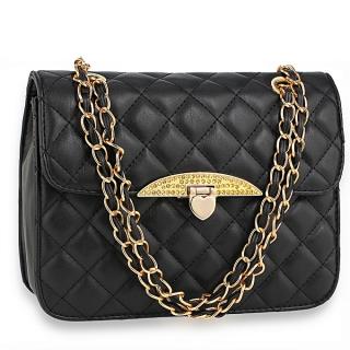 Black Cross Body Bag With Gold Metal Work