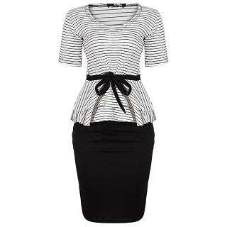 Aylin Monochrome Peplum Top And Bodycon Skirt-Black/White