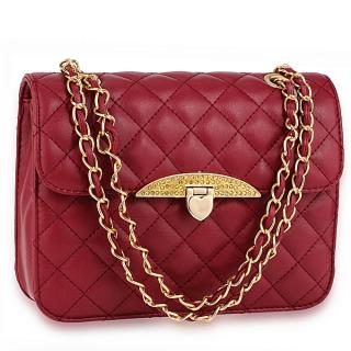 Burgundy Cross Body Bag With Gold Metal Work