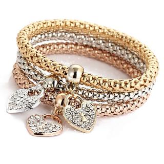 Tectores 3pcs Charm Women Bracelet Gold Silver Rose Gold Rhinestone Bangle Jewelry Set Gift