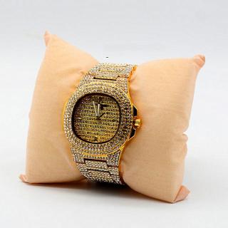 Men's Iced Stones Strap Bracelet Watch- Gold