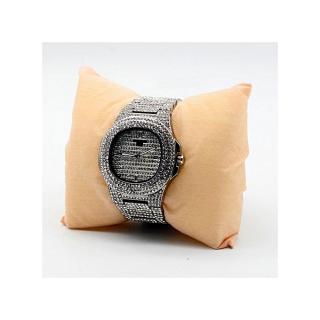 Men's Iced Stones Strap Bracelet Watch- Silver