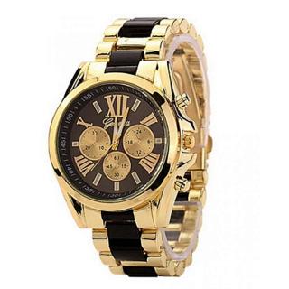 Full Steel Unisex Analog Quartz Rhinestone Watch -Black/Gold