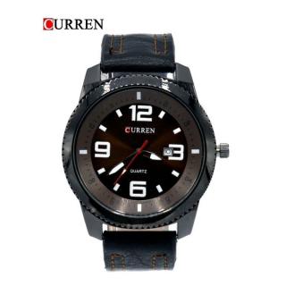 CURREN Male Quartz Watch Calendar Chronograph Men Wristwatch-Black/Dark Brown