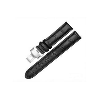 Genuine Calf Leather Watch Band Croco Strap Steel Deployant Clasp(Black 19mm)