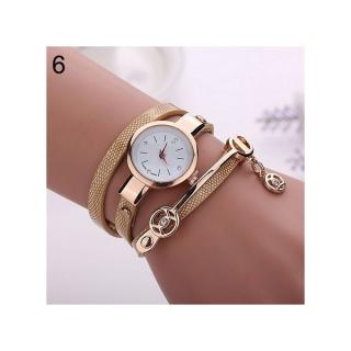 Women Long Slim Faux Leather Strap Wristwatch Rhinestone Quartz Wrist Watch-Beige