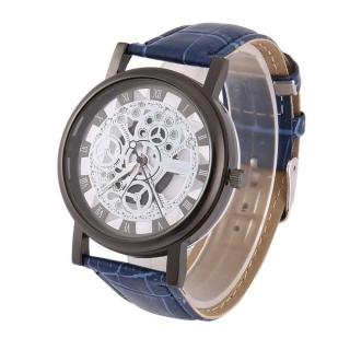 TA-hw001 Hollow Out Leather Embossed Quartz Movement Round Watch Dial Unisex*Blue & Black