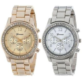 Henoesty 2 PACK Geneva Silver And Gold Plated Classic Round Ladies Boyfriend Watch