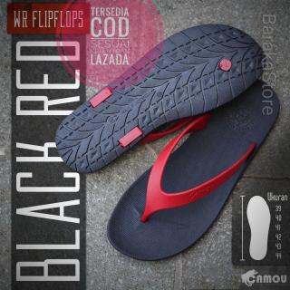 Baraka - Sandal Jepit Karet Pria Camou Casual Flip Flop - Hitam Tali Merah