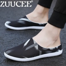 Zuucee Fashion Pria Sandal Kain Sendal Kasual Sepatu Santai (Putih Hitam) 【Free Shipping】