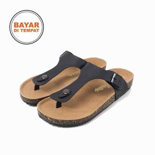 MARVELS Sandal Kulit Pria Berkwalitas Sandal Puyu Casual Pria Black