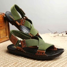CYOU Musim Panas Pantai Sepatu Sandal 2017 Perancang Busana Pria Sandal Brand Leather Sandal untuk Pria Sandal (Hijau) -Intl