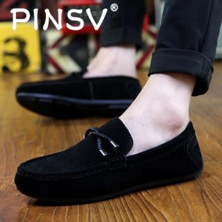 PINSV Sepatu Pria Model Pantofel Slip On Bahan Suede Kulit Sapi Warna Hitam