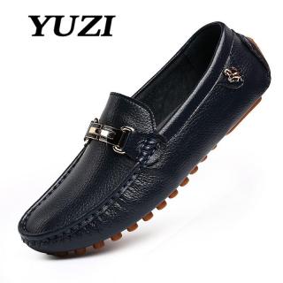 Yuzi Kacang Polong Sepatu Kulit Sepatu Inggris Tren Mengemudi Sepatu Pria Sepatu Kulit Sapi Asli Moccasin Loafer Buatan Tangan Selip datar Sepatu Pria Ukuran Sepatu 37-44