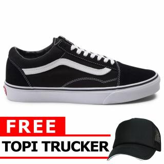 Just Cloth Sepatu Pria Wanita Sneakers Casual Vans Old Skool Unisex + Free Topi Trucker - PENDEK