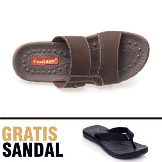 Footage Sandal Casual Pria Coklat Free Sandal Santai Hitam