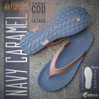 Baraka - Sandal Jepit Karet Pria Camou Casual Flip Flop - Blue Navy Tali Caramel