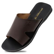 Baroon Sandal Kulit Pria - Coklat Tua