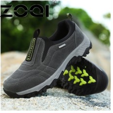 ZOQI Orangnya Cuek Sepatu Flat Memakai Pria Tua Loafers Flock Berjalan Sepatu Zapatos Gommino Mengemudi Sepatu Karet Ayah Sepatu Moccasins (Grey) -Intl