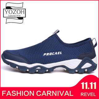 YOZOH Sepatu Olahraga Pria Sepatu Outdoor Hiking Sepatu Kasual Menjalankan Slip-Ons & Pantofel-Dark Blue-Intl