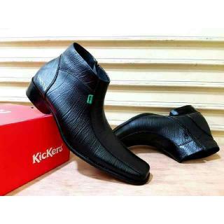 Kickers - Sepatu PDH pria sepatu Pantofel Formal tinggi ritsleting kulit warna Hitam