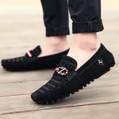 Jarma Pria Loafers Slip-Ons Sepatu Mengemudi Sepatu Pria Sepatu Datar Moccasin (Hitam)-Intl