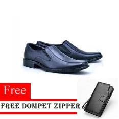 Sepatu Pantofel Pria Kerja Kantor Kulit Sintetis - Hitam FREE Dompet Zipper - Hitam