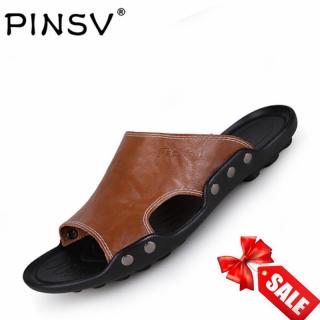 PINSV Genuine Leather Men's Fashion Casual Sandals 