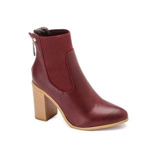 Pointed Solid Half Boot - Burgundy