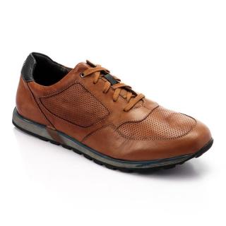 Men Stitched Leather Lace Up Sneakers - Brown