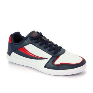 Trendy Lace Up Men's Sneakers - White & Navy Blue