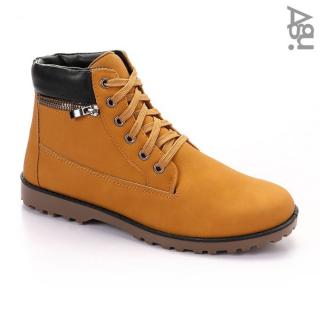 Leather Bi-Tone Men Compact Lace Up Boot - Camel & Black