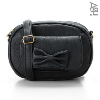 Small Bow Crossbody / Waist Bag With Outer Pocket - Black