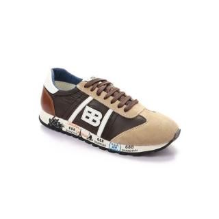 Velour Logo Print Men Sneakers - Beige & Brown