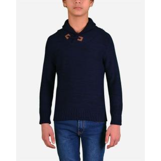 Shawl Collar V-Neck Pullover - Navy Blue