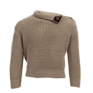 Winter Turned Down Collar Perforated Pullover - Beige