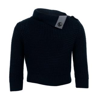 Winter Turned Down Collar Perforated Pullover - Navy Blue
