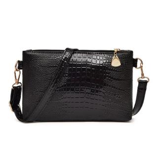 Women Fashion Handbag Crocodile Pattern Shoulder Bag Small Tote Ladies Purse-Black