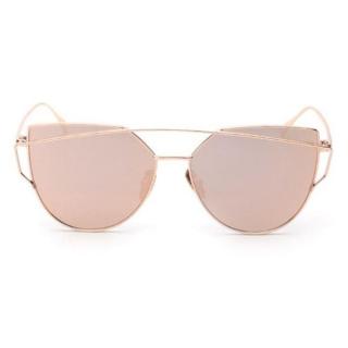 Fashion Twin-Beams Classic Femmes Metal Frame Mirror SunDes Lunettes Cat Eye Des Lunettes-Rose Gold