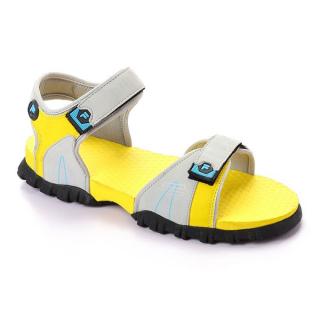 Casual Bi-Tone Men's Velcro Sandals - Light Grey & Yellow