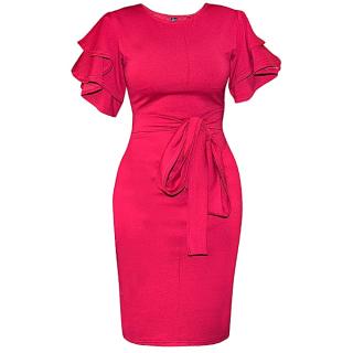 Double Flared Sleeve Bodycon With Belt - Fiscal Pink