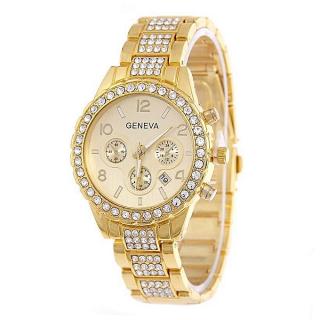 Geneva  Quartz Watch Women's Fashion Shiny Crystal Watch_Gold