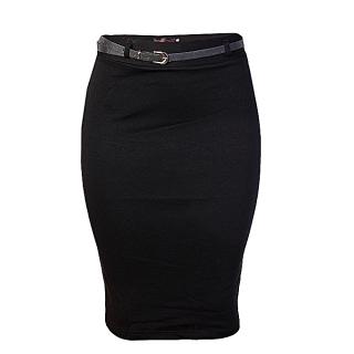 Bodycon Midi Skirt With Belt - Black
