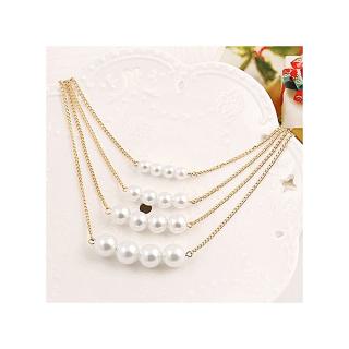 Multilayer Faux Pearl Rhinestone Pendant Necklace Jewelry