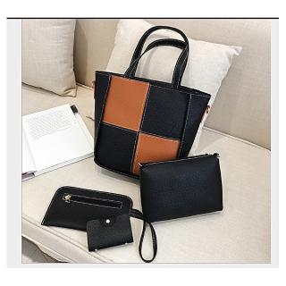 Women Classic Leather Shoulder Women Ladies Handbag With Sets - Black/Brown