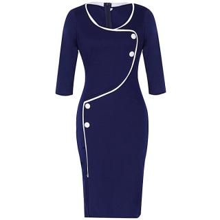Three-Quarter Sleeve Slit Office Dress - Deep Blue