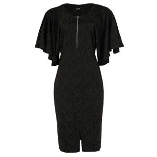 Front Zipped Trumpet Sleeve Dress - Coffee