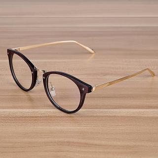 Retro Eyeglasses Optical Frames With Clear Lens Wooden Imitation Round Vintage Metal Glasses Eyewear Spectacle Frames Women Men